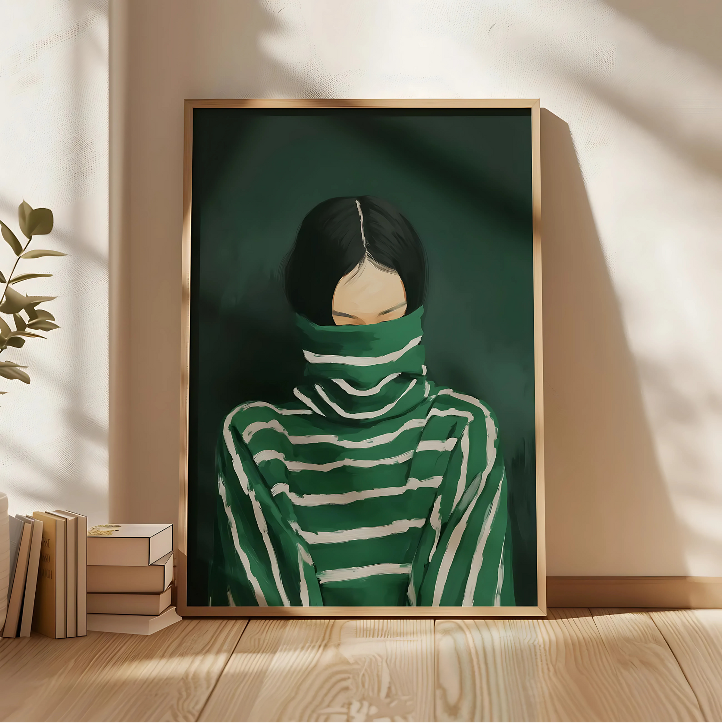 Cuadro Decorativo Ilustración Mujer Buzo Verde Rayado