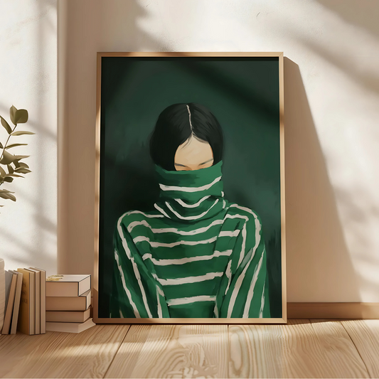 Cuadro Decorativo Ilustración Mujer Buzo Verde Rayado