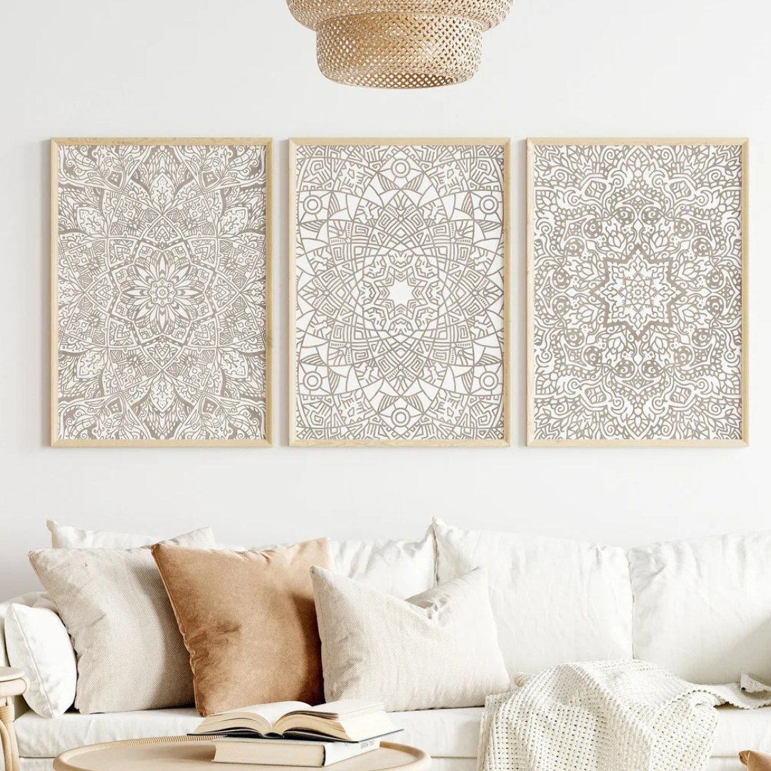 Set x3 Cuadros Decorativos  bohemio con mandalas
