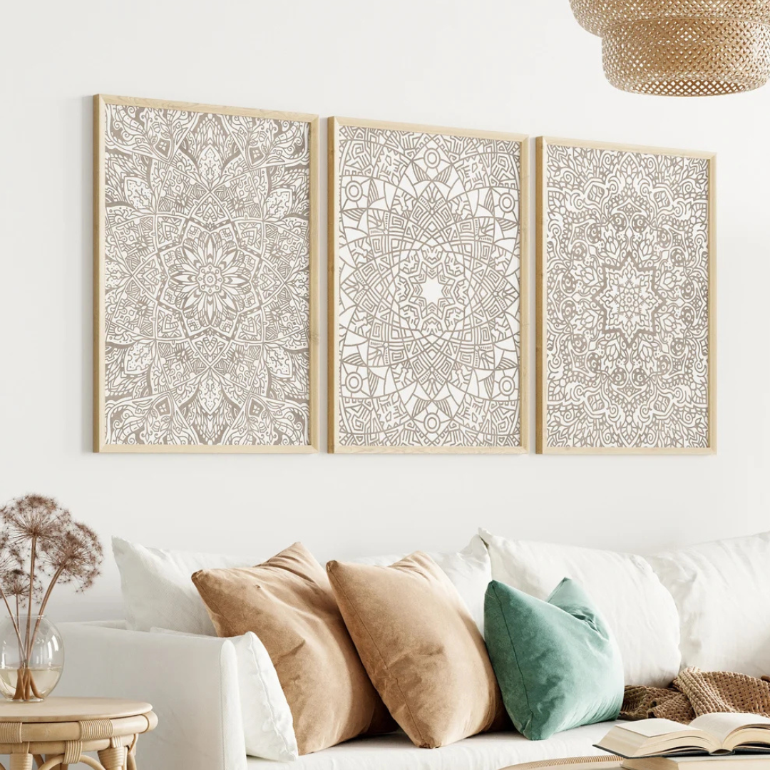 Set x3 Cuadros Decorativos  bohemio con mandalas
