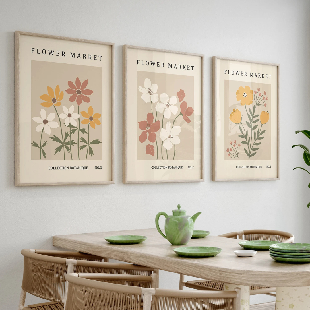 Set x3 Cuadros Decorativos floral, juego de arte mural floral