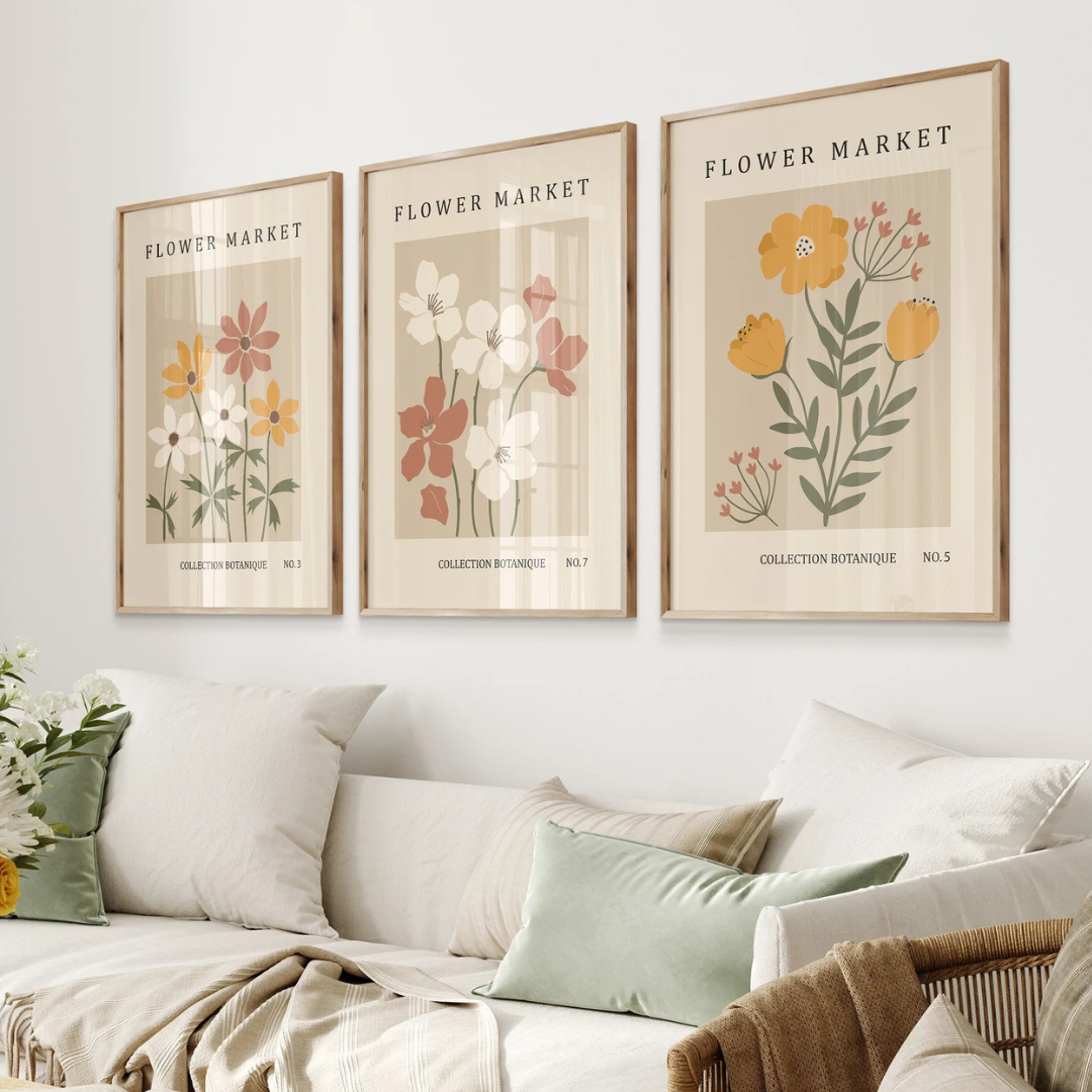 Set x3 Cuadros Decorativos floral, juego de arte mural floral