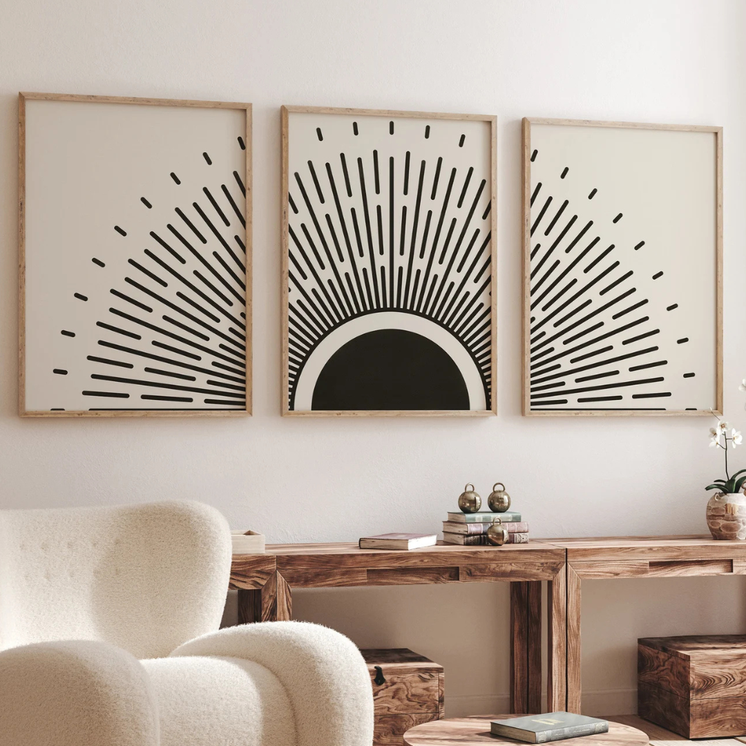 Set x3 Cuadros modernas Boho Black Sun