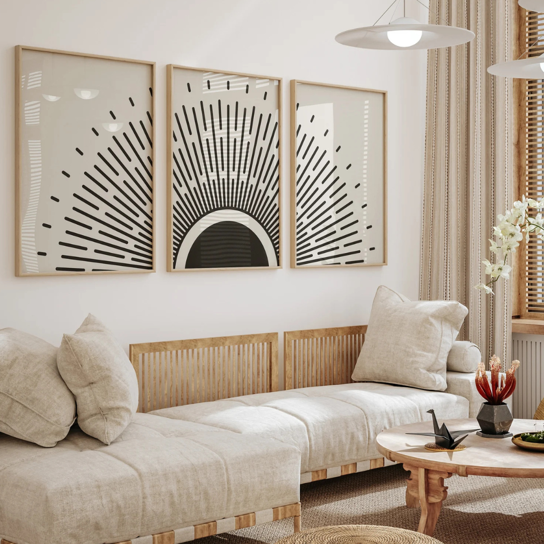 Set x3 Cuadros modernas Boho Black Sun