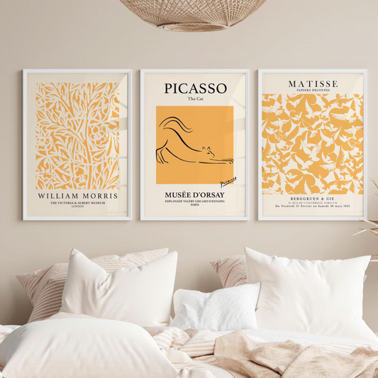 Set x3 Cuadros Arte de pared en amarillo, arte Bauhaus