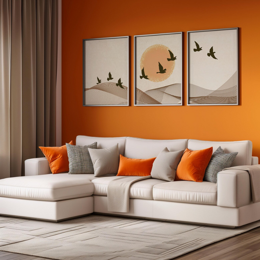 Set x3 Cuadros Abstracto beige, conjunto de pared minimalista de estilo japandi
