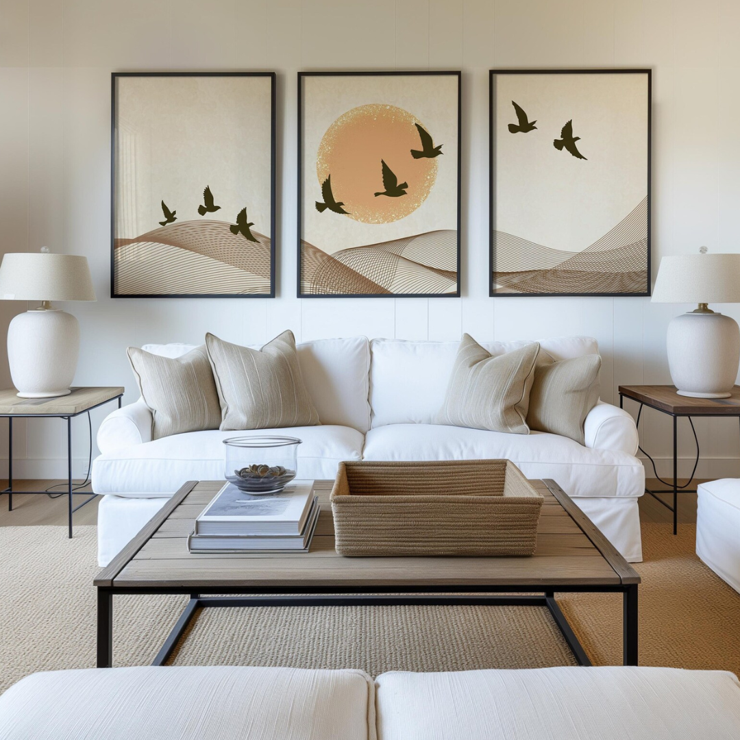 Set x3 Cuadros Abstracto beige, conjunto de pared minimalista de estilo japandi