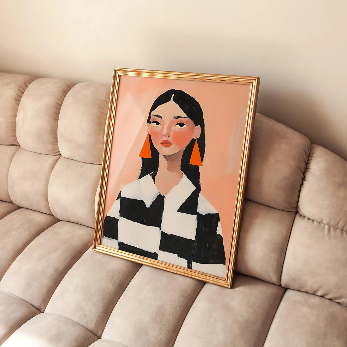 Cuadro Decorativo Ilustración Mujer Aros Naranja