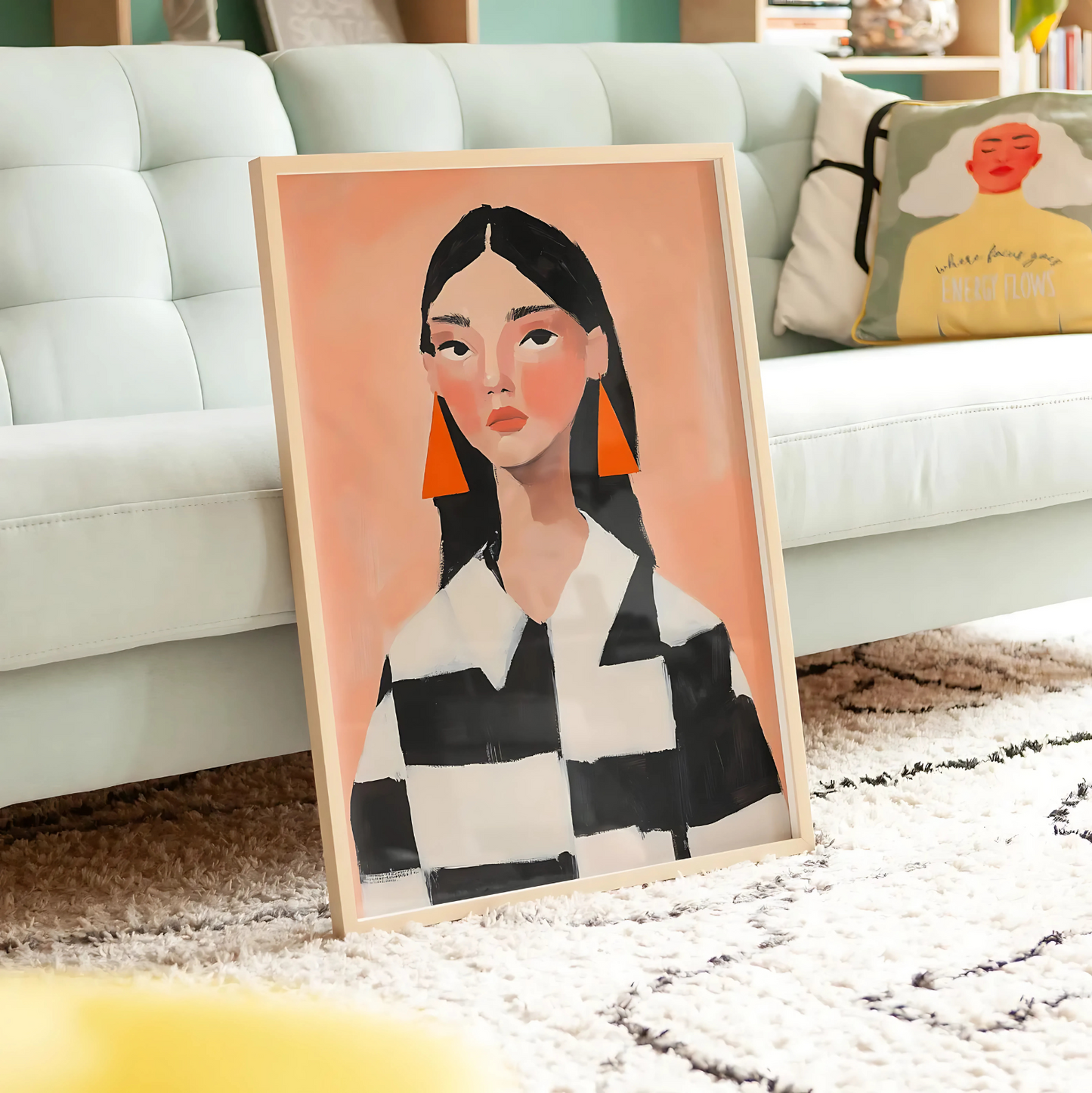 Cuadro Decorativo Ilustración Mujer Aros Naranja