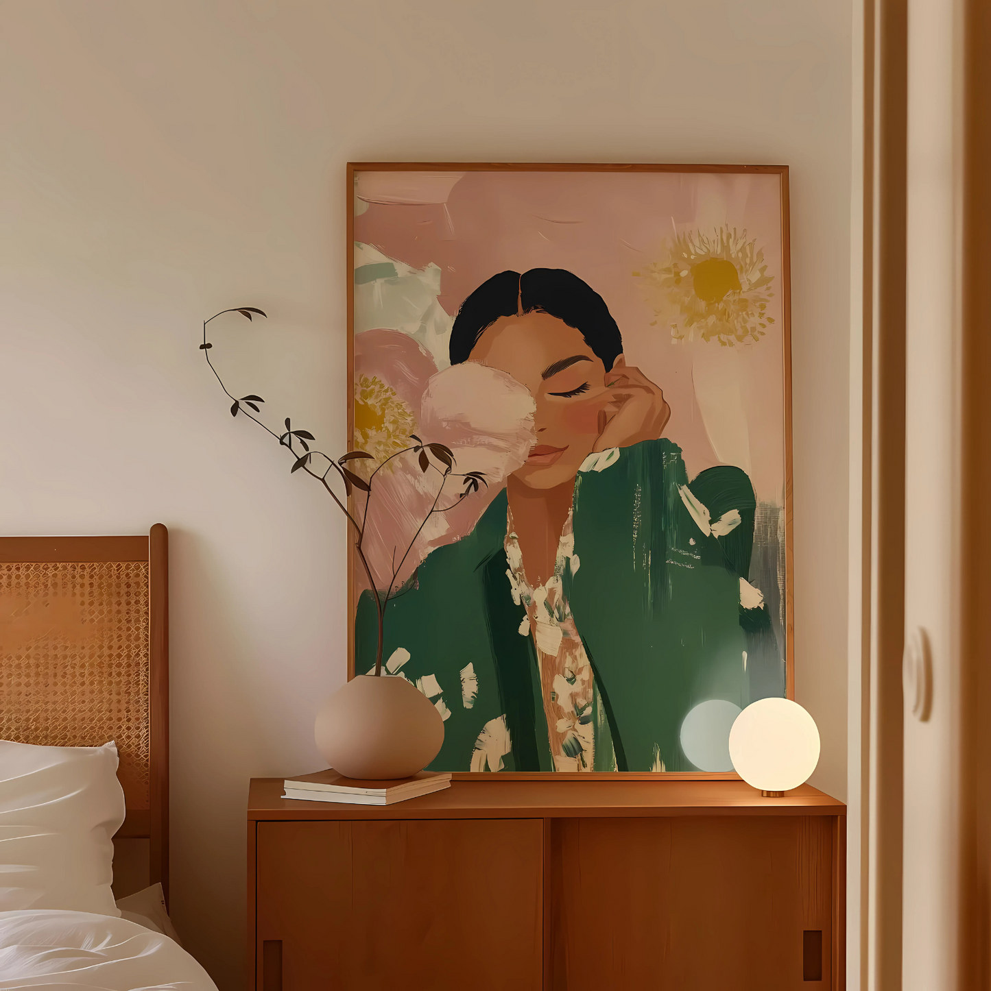 Cuadro Decorativo Ilustración Mujer Y Flores