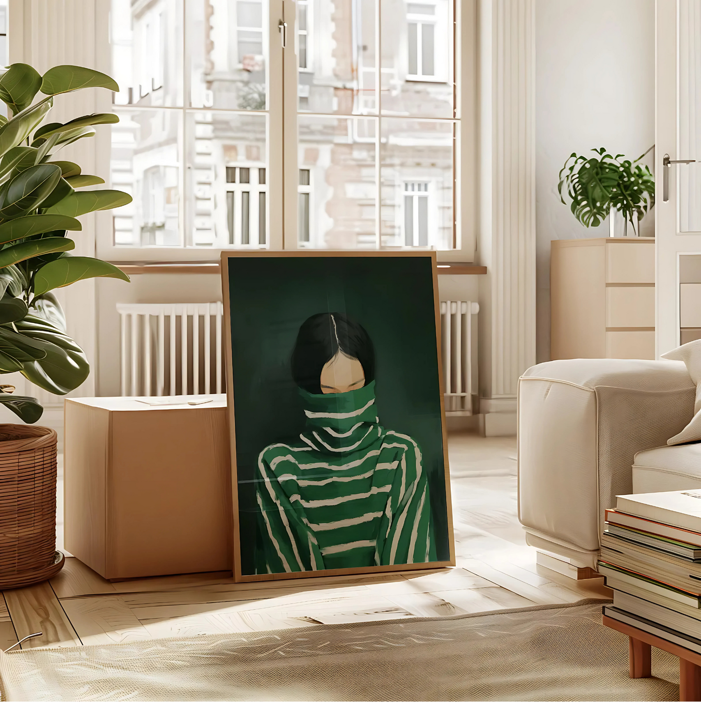 Cuadro Decorativo Ilustración Mujer Buzo Verde Rayado