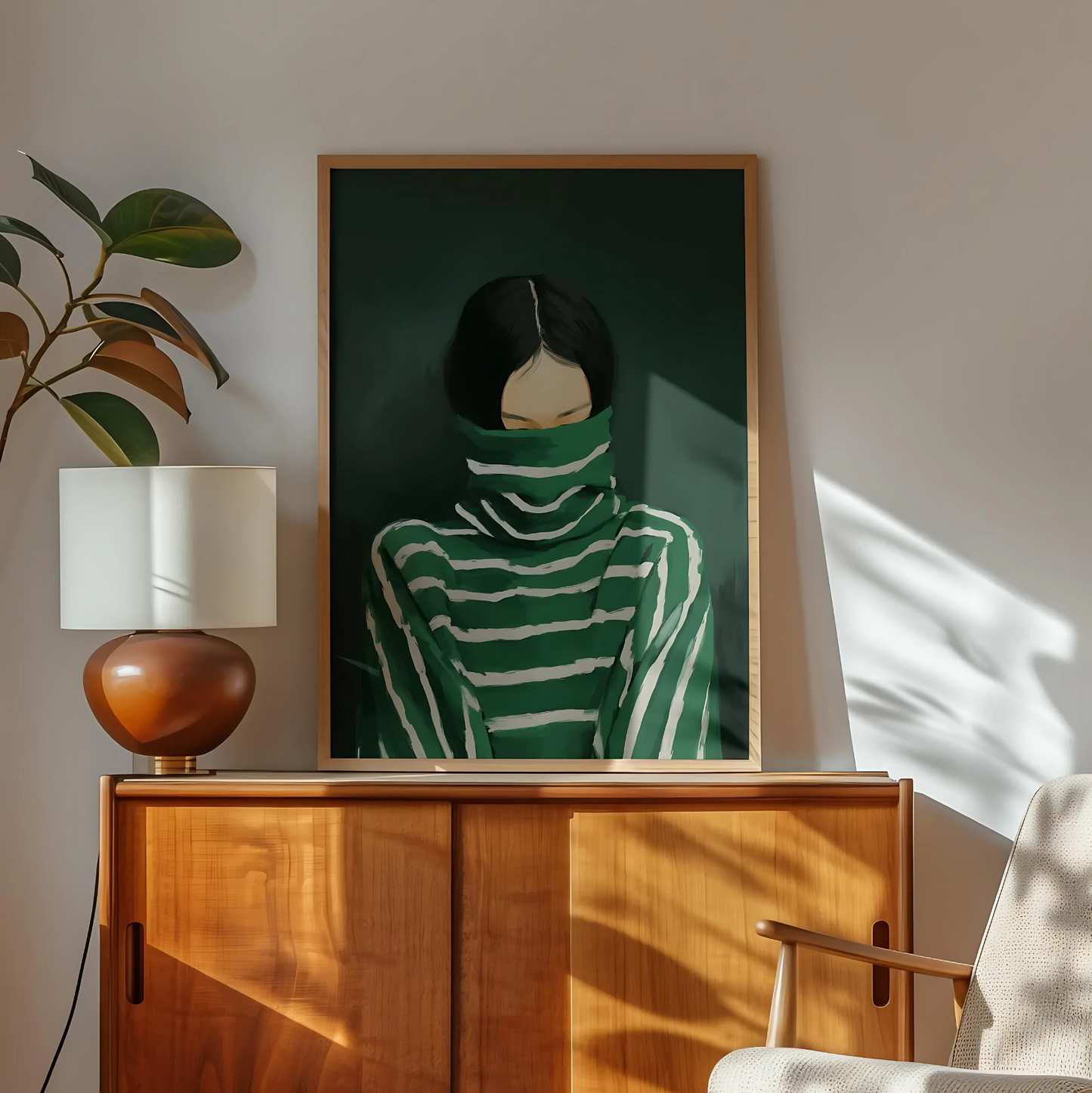 Cuadro Decorativo Ilustración Mujer Buzo Verde Rayado