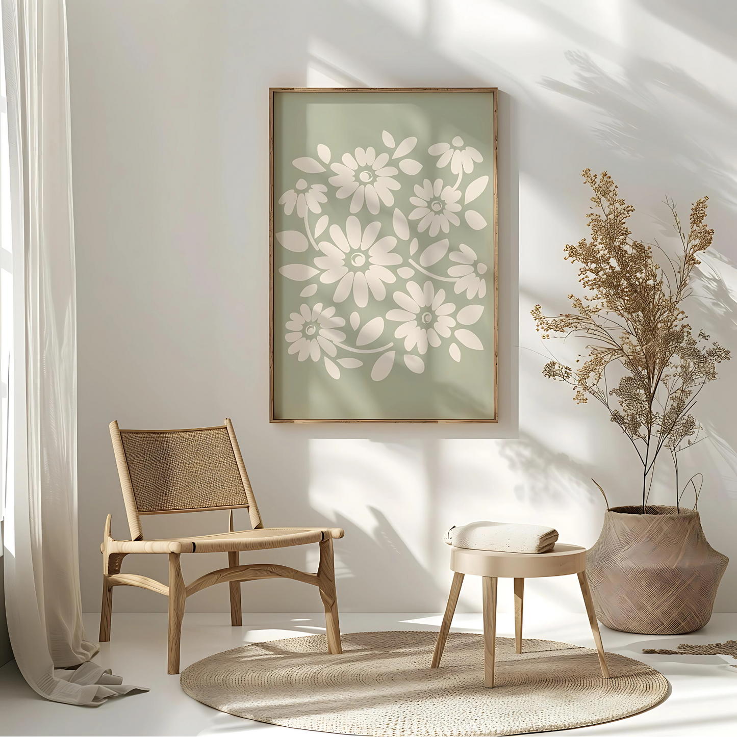Cuadro Decorativo Botánico Flores Fondo Verde