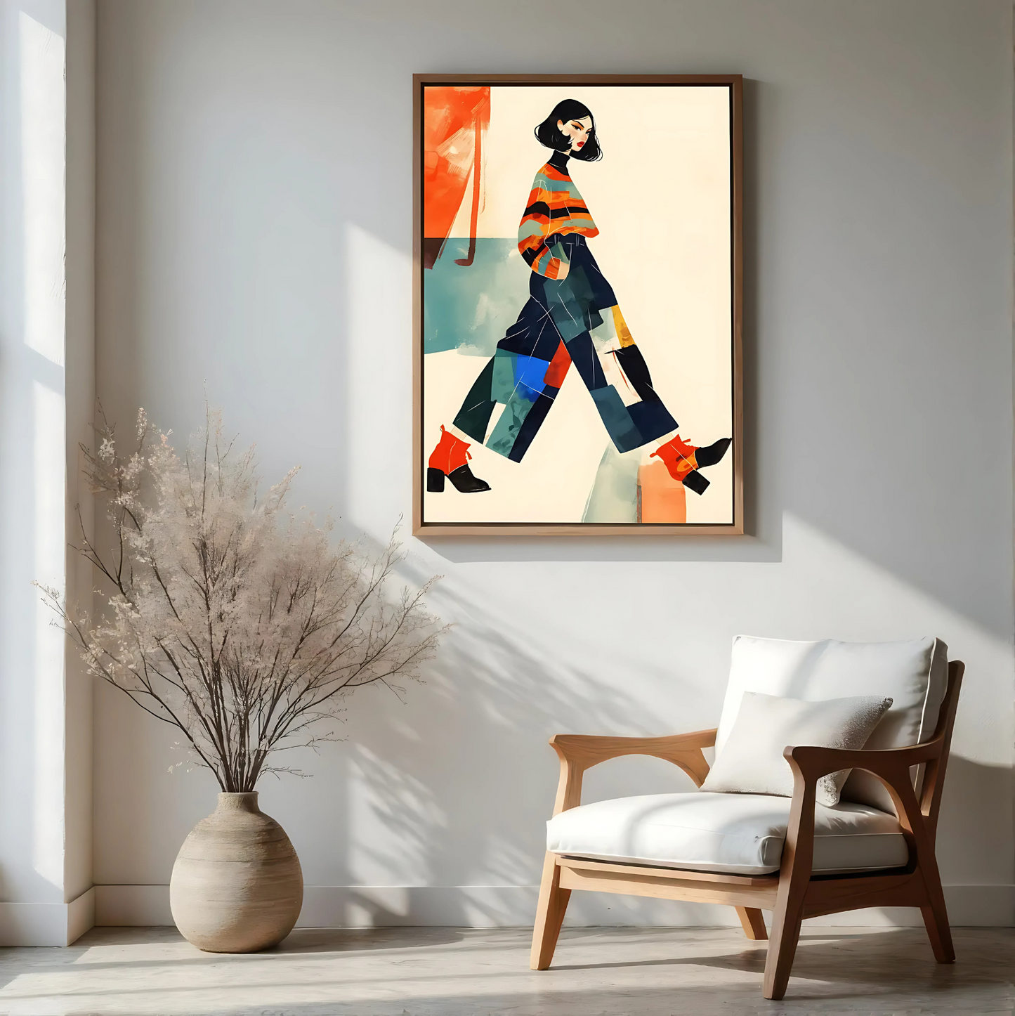 Cuadro Decorativo Ilustración Mujer Colorida Caminando