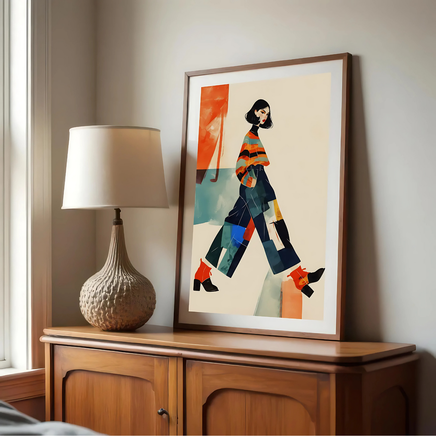 Cuadro Decorativo Ilustración Mujer Colorida Caminando