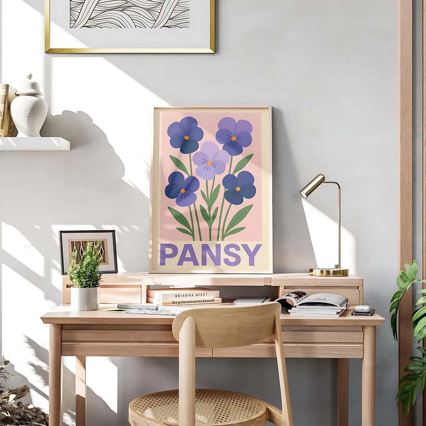 Cuadro Decorativo Botanico Flores Violetas Pansy