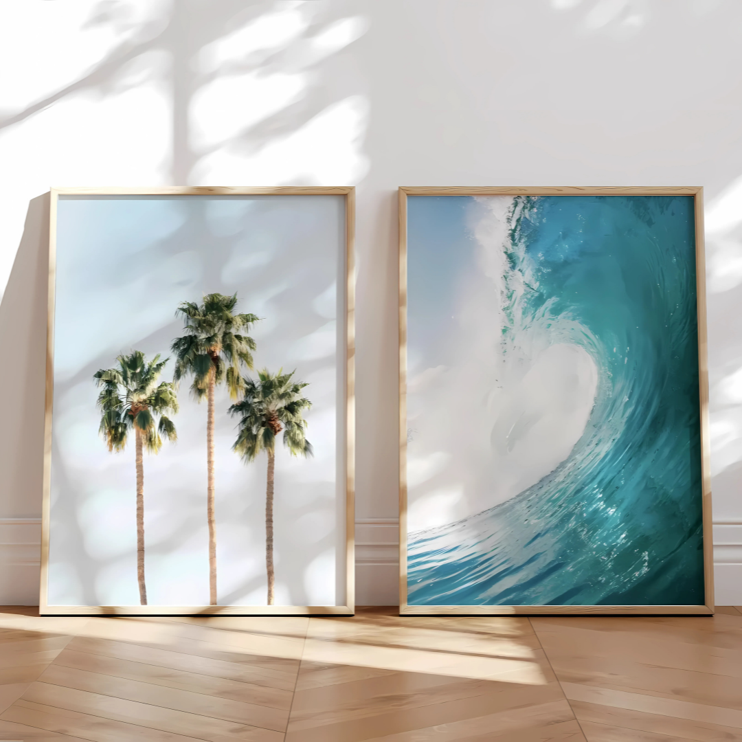 Set x2 Cuadros Decorativos Playa Mar, Tunel Y Palmeras