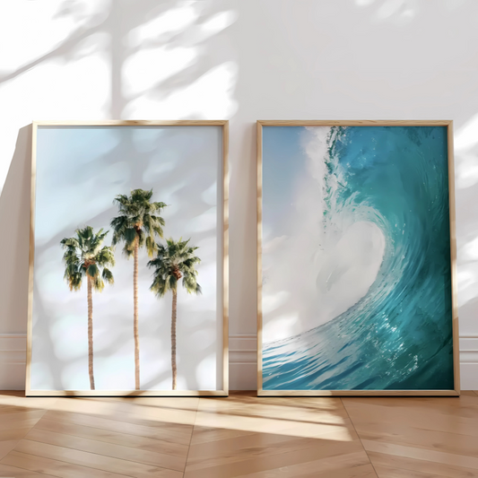 Set x2 Cuadros Decorativos Playa Mar, Tunel Y Palmeras