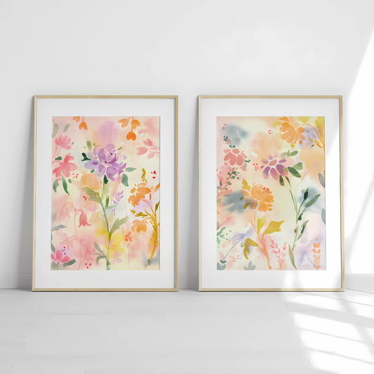 Set x2 Cuadros Diseños Botánico Flores Acuarela