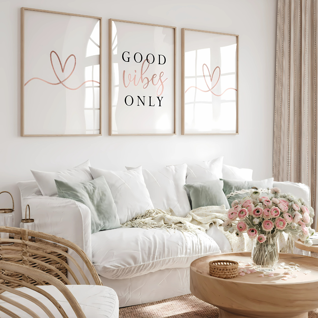 Set x3 Cuadros Decorativos Frase "♥ Good Vives Only ♥"