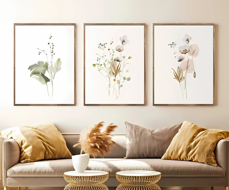 Set x3 Cuadros Flores, Acuarelas