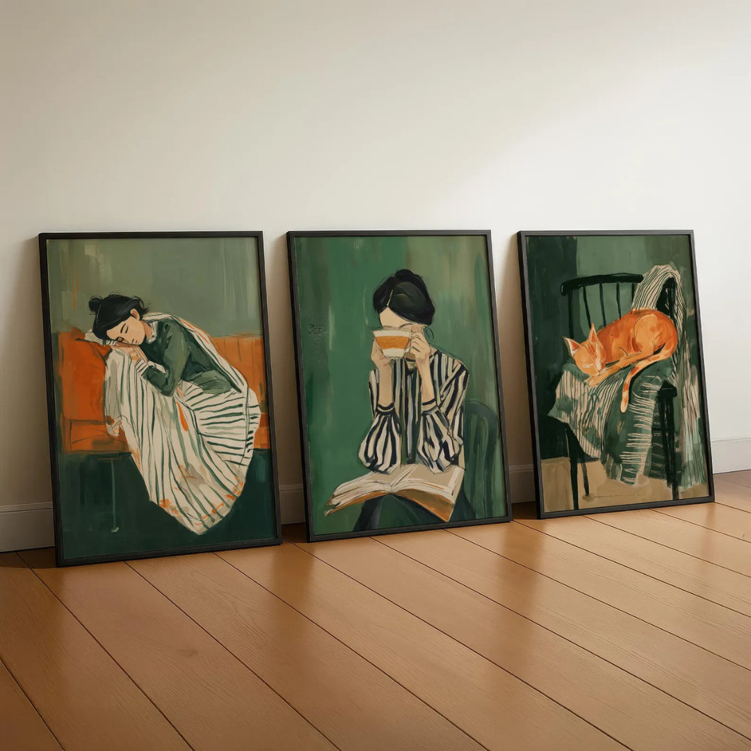 Set x3 Cuadros pared Hygge, decoración del hogar en verde esmeralda