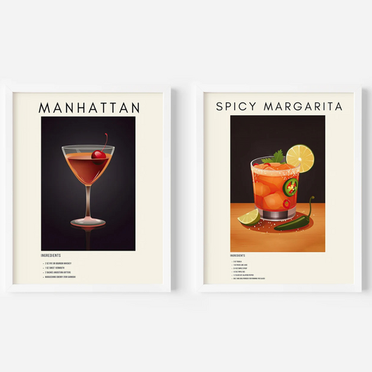 Set x2 Cuadros Decorativo Arte clásico de la pared de cócteles I