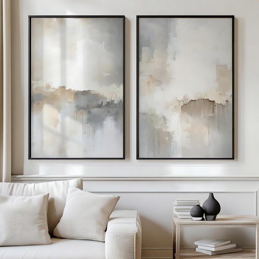 Set x2 Cuadros Diseños Abstractos Tonos De Grises Difuminados