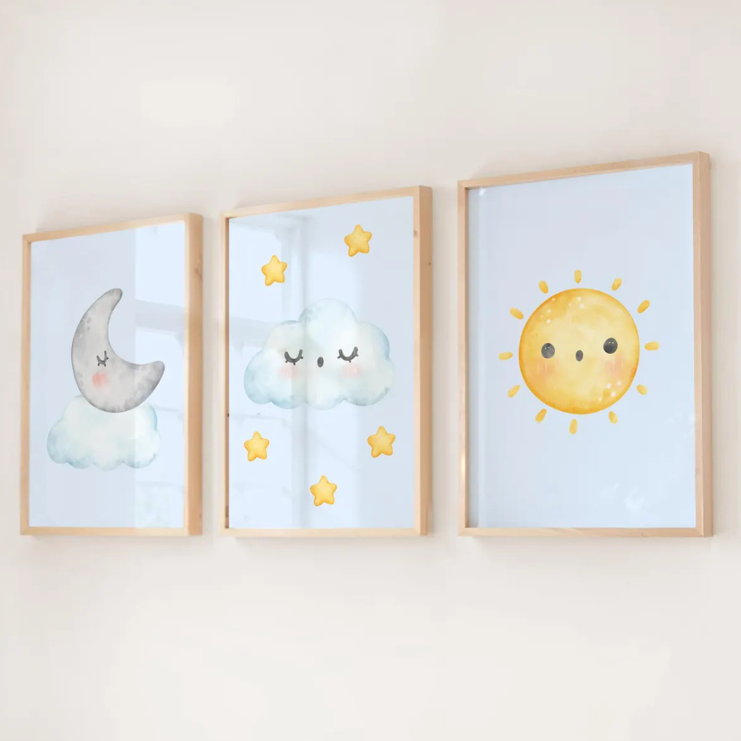 Set x3 Cuadros Decorativos Infantiles Cielo
