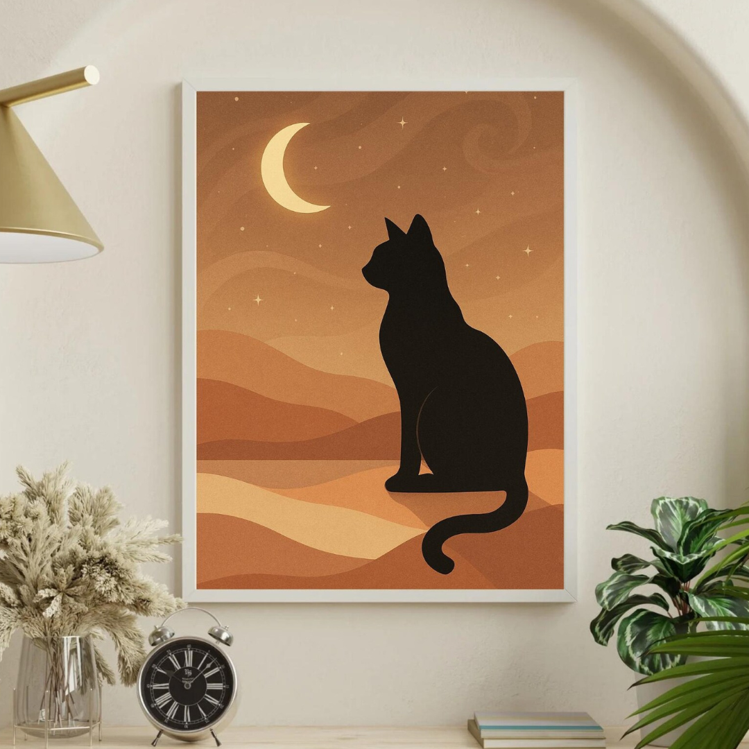 Cuadro Minimalista de gato negro, arte moderno para amantes de los gatos