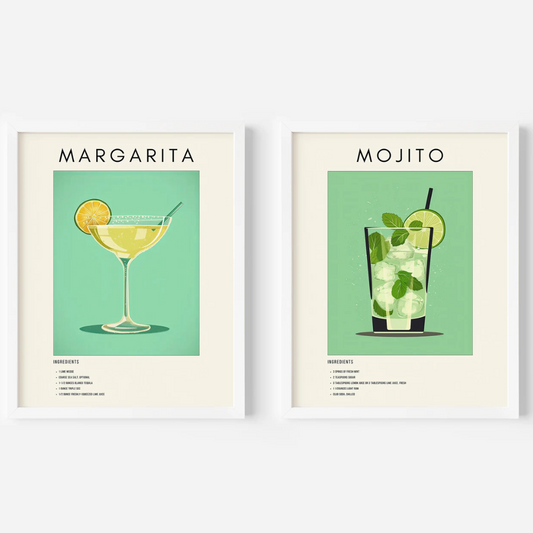 Set x2 Cuadros Decorativo Arte clásico de la pared de cócteles III