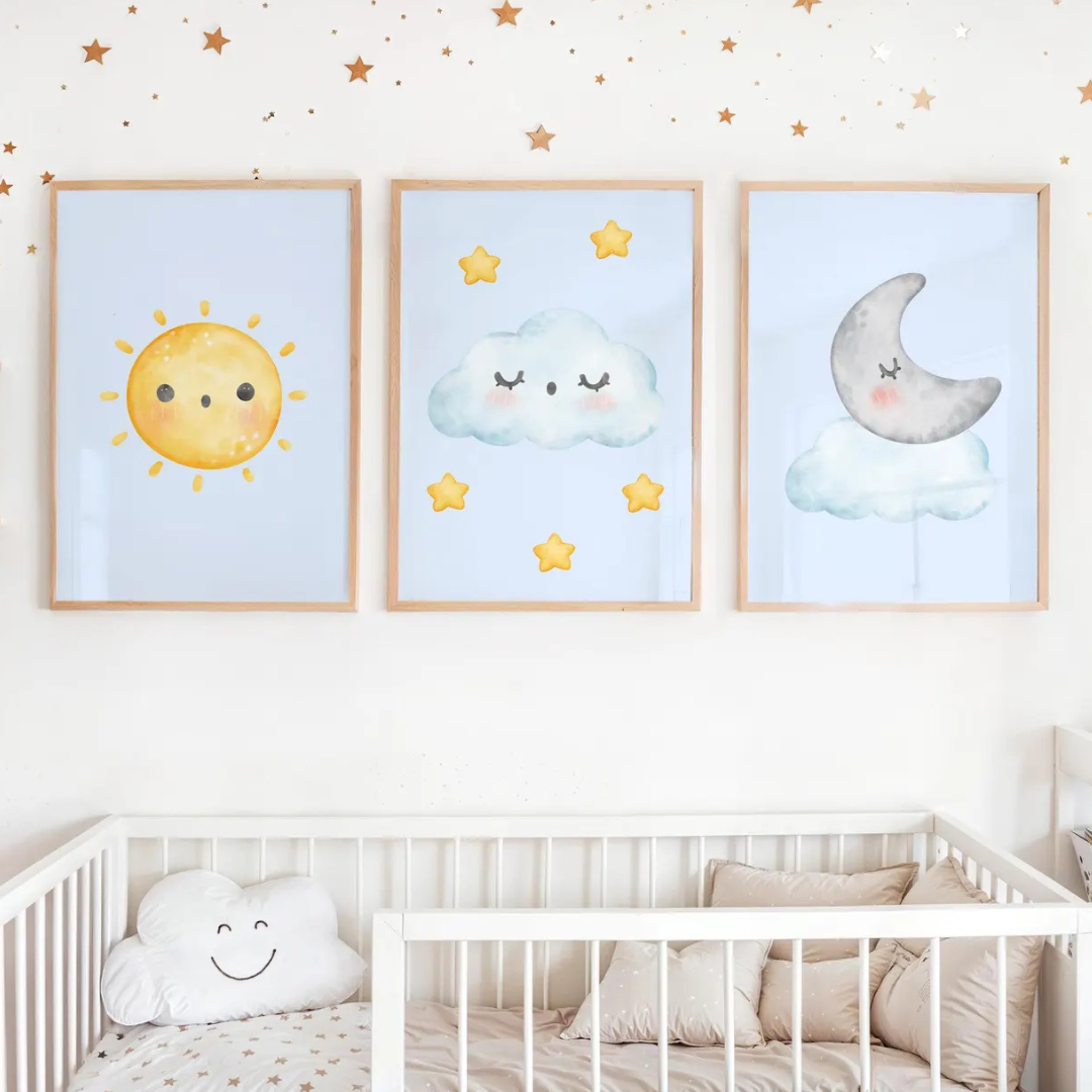 Set x3 Cuadros Infantil, Decoración para habitación de bebé niño