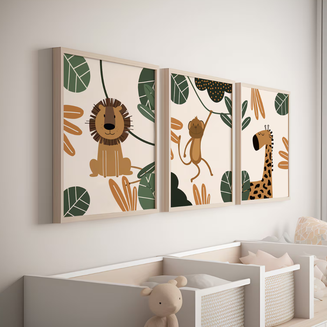 Set x3 Cuadros Safari Infantil Animales
