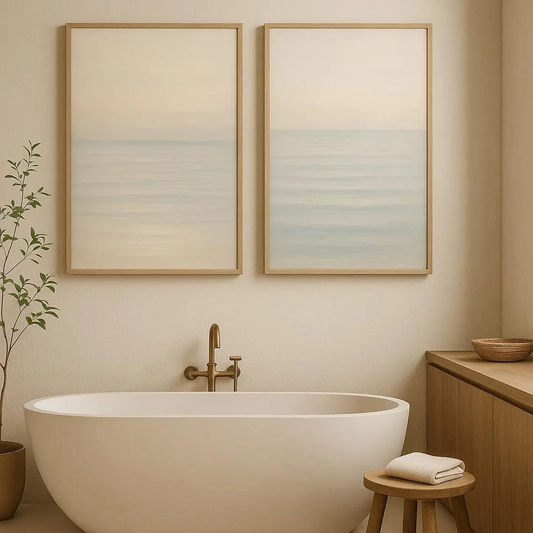 Set x2 Cuadros Decorativos Abstracto Mar Difuminado