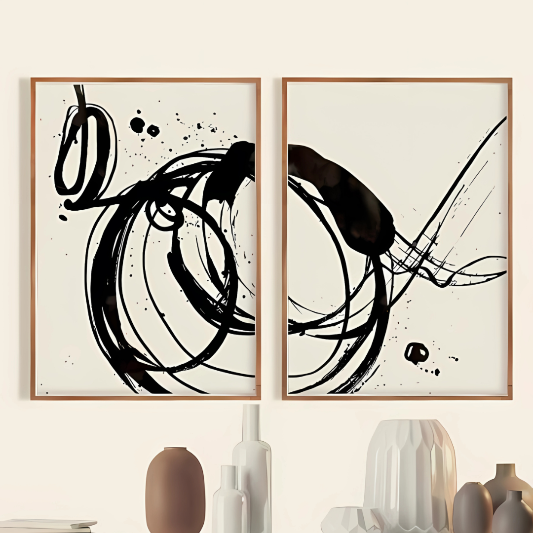 Set x2 Cuadros Decorativos, Arte Abstracto, Black