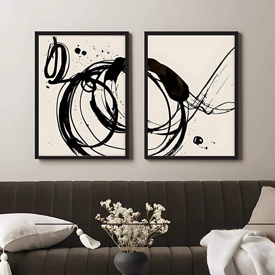 Set x2 Cuadros Decorativos, Arte Abstracto, Black