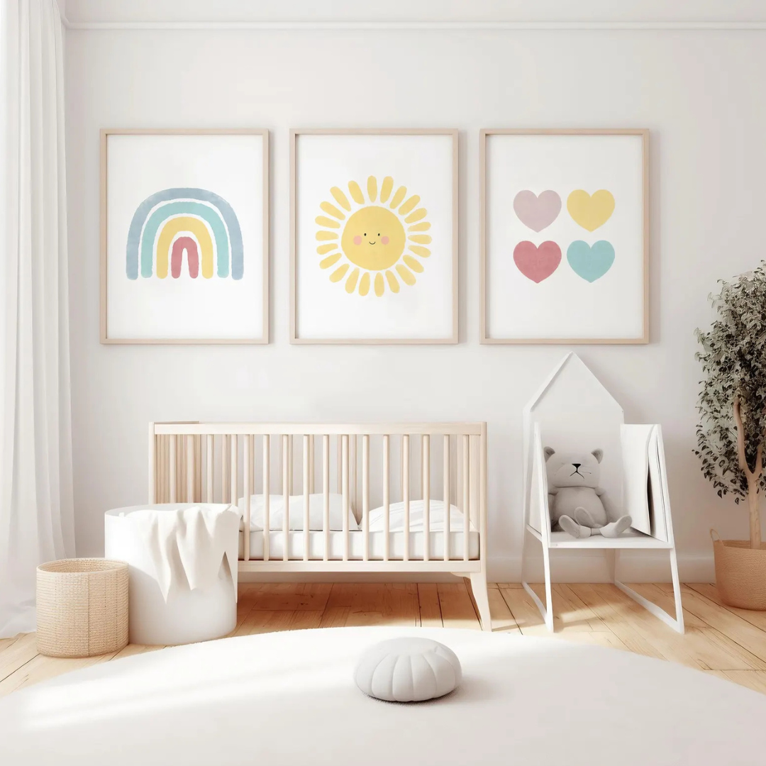 Set x3 Cuadros Decorativos Arcoíris, sol corazón baby