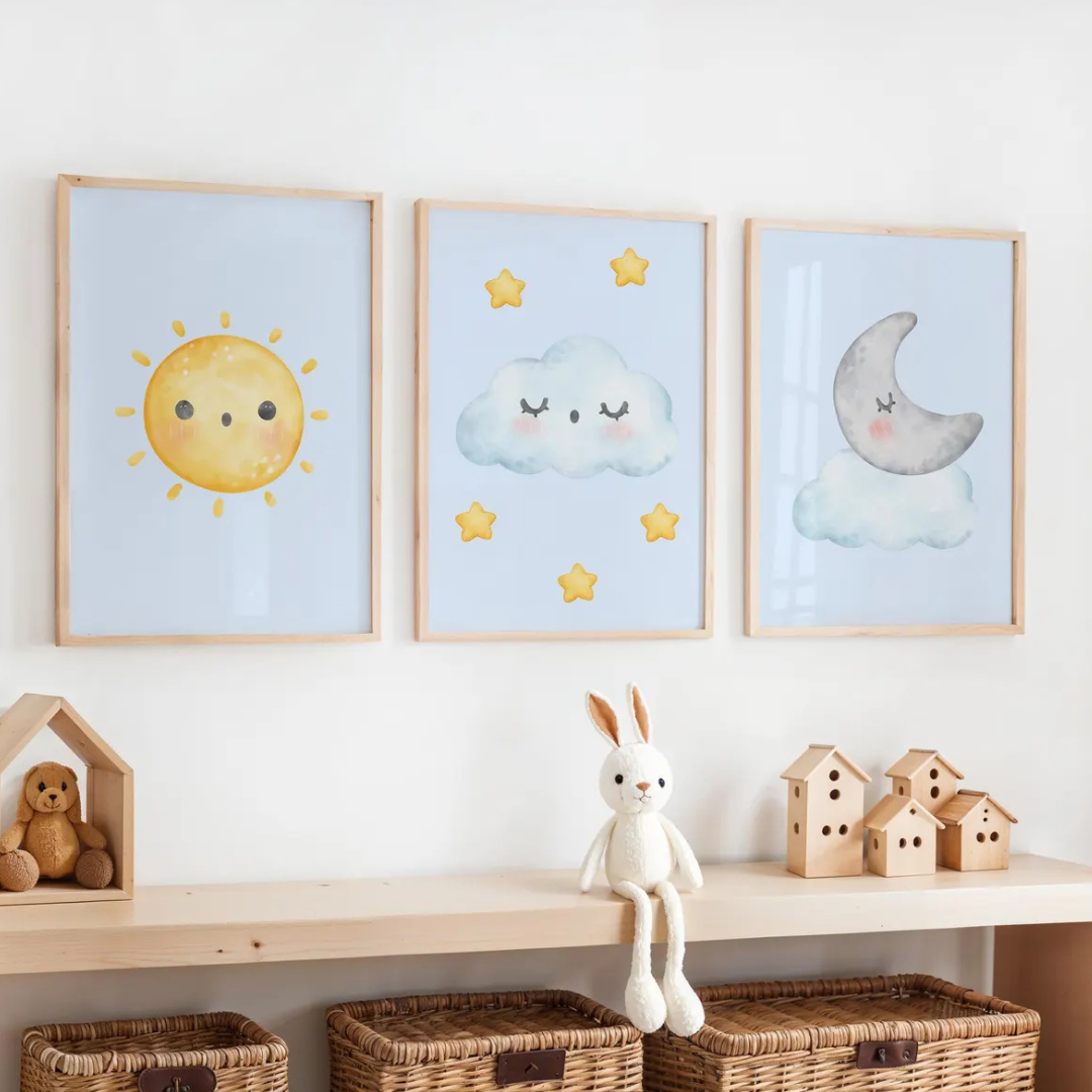 Set x3 Cuadros Infantil, Decoración para habitación de bebé niño
