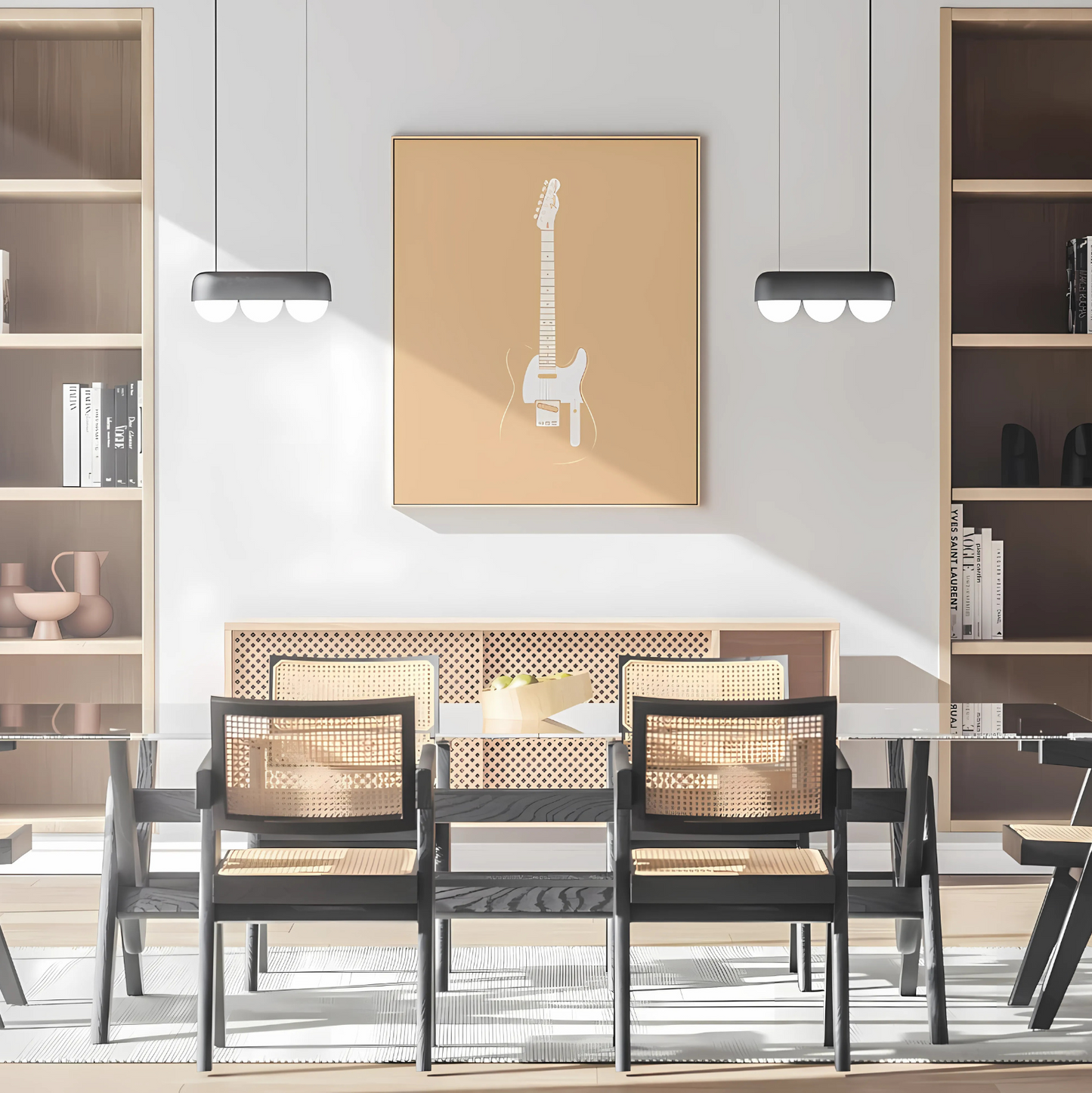 Cuadro Decorativo Musical Guitarra Blanca Fondo Marron
