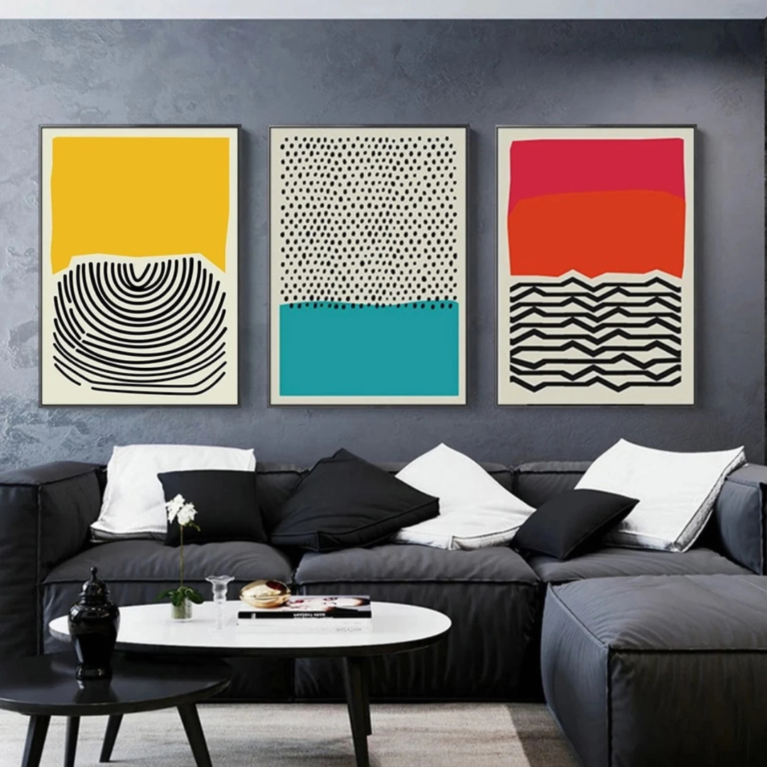 Set x3 Cuadros Abstractos amarillo, azul, rojo
