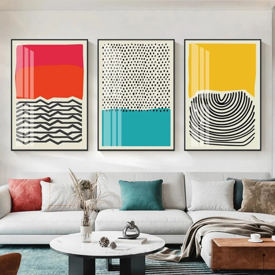 Set x3 Cuadros Abstractos amarillo, azul, rojo