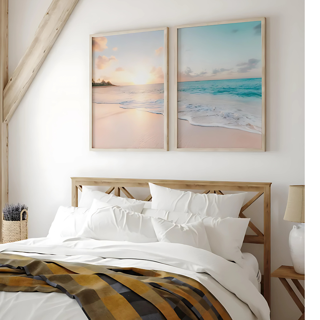 Set x2 Cuadros Decorativos, Una Playa, Atardecer