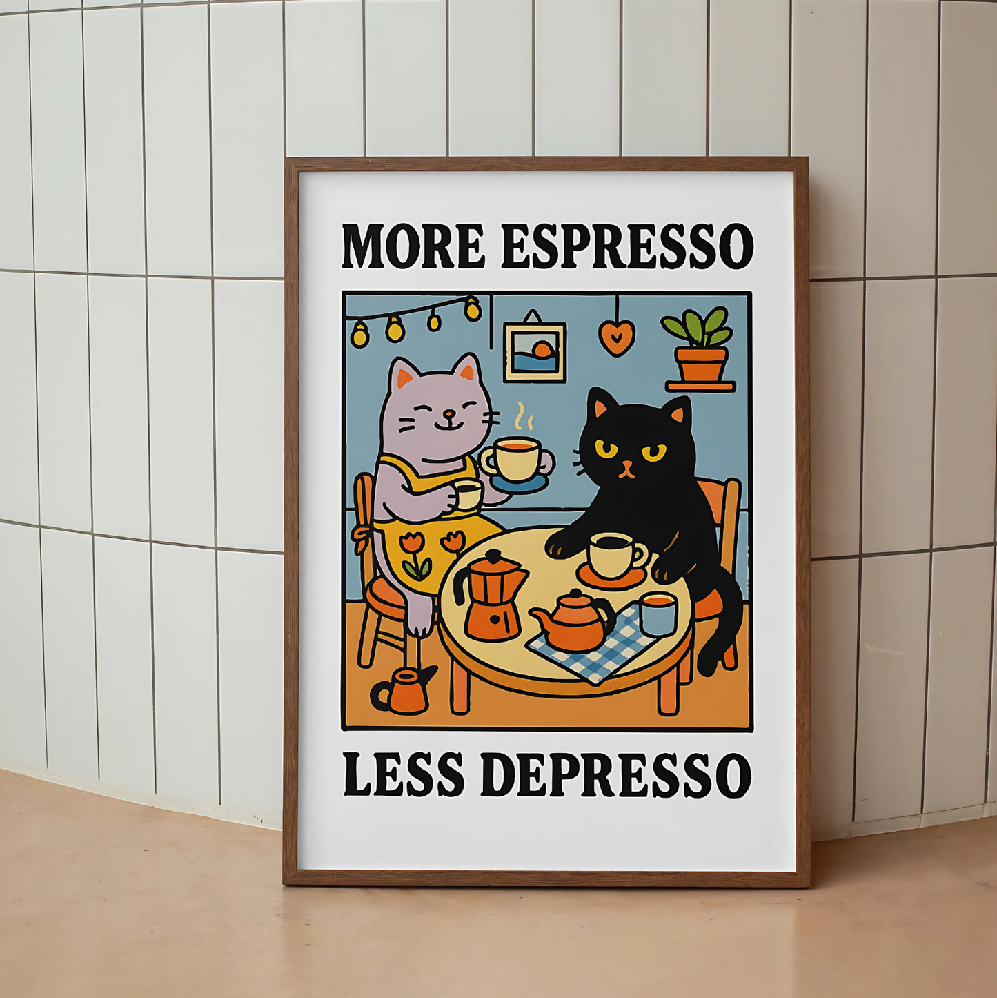 Cuadro Decorativo Gatos More Expresso Less Depresso
