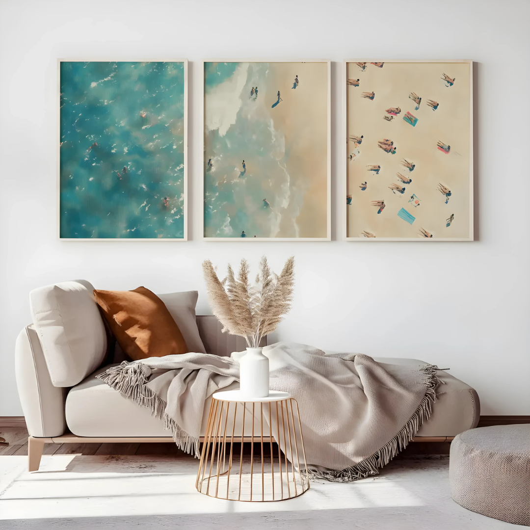 Set x3 Cuadros Decorativos Playa Imagen Desde Arriba Dividida En 3