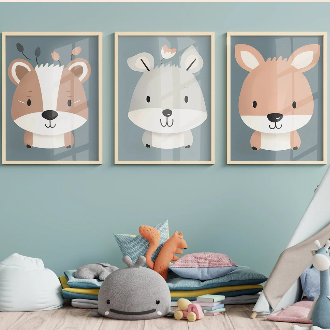 Set x3 Cuadros Decoración de guardería de safari, animales de la jungla