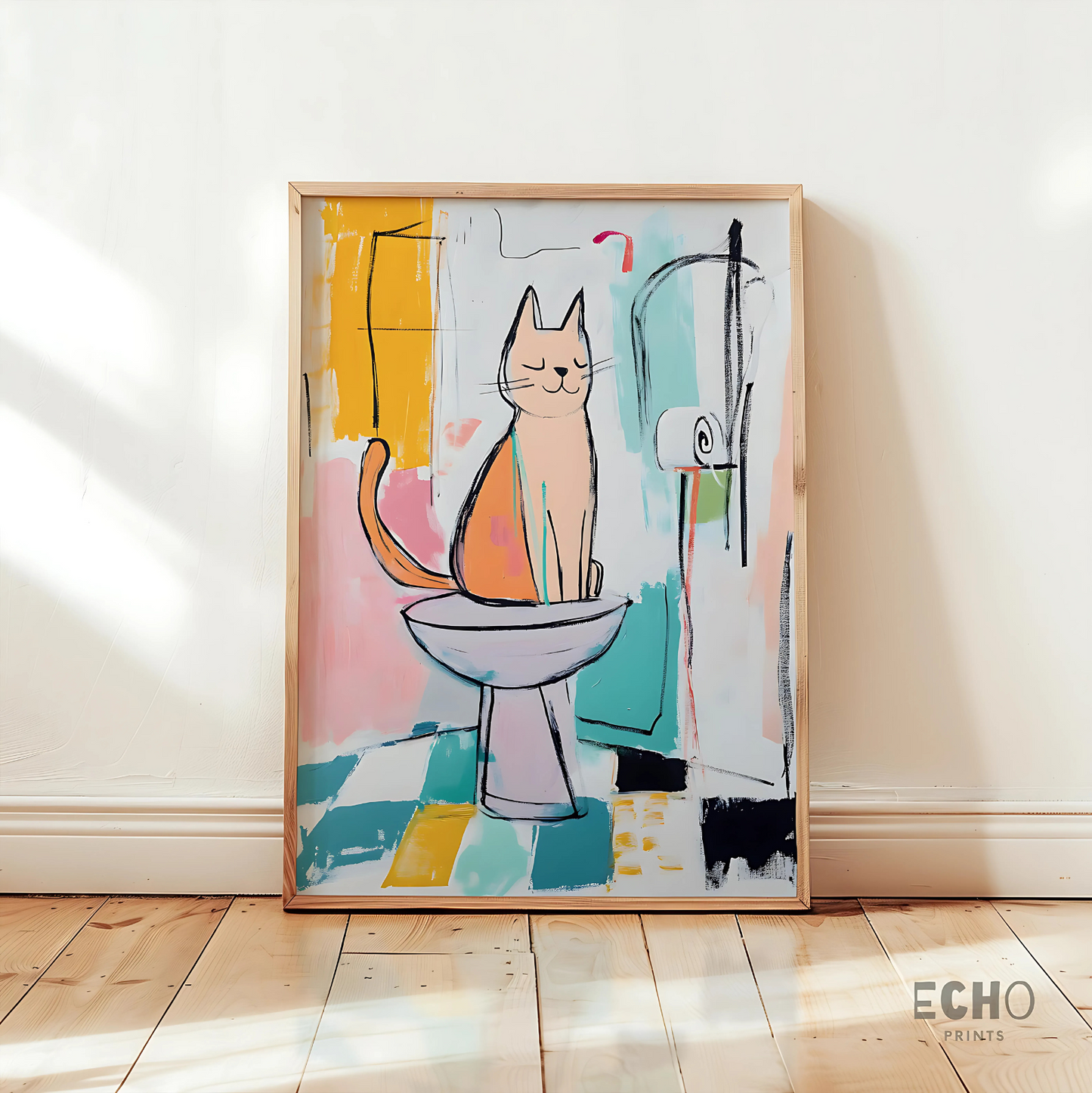 Cuadro Decorativo Gato Feliz Sobre El Baño