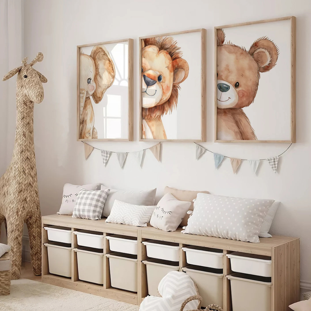 Set x3 Cuadros Infantiles Dinosaurio y Arbol