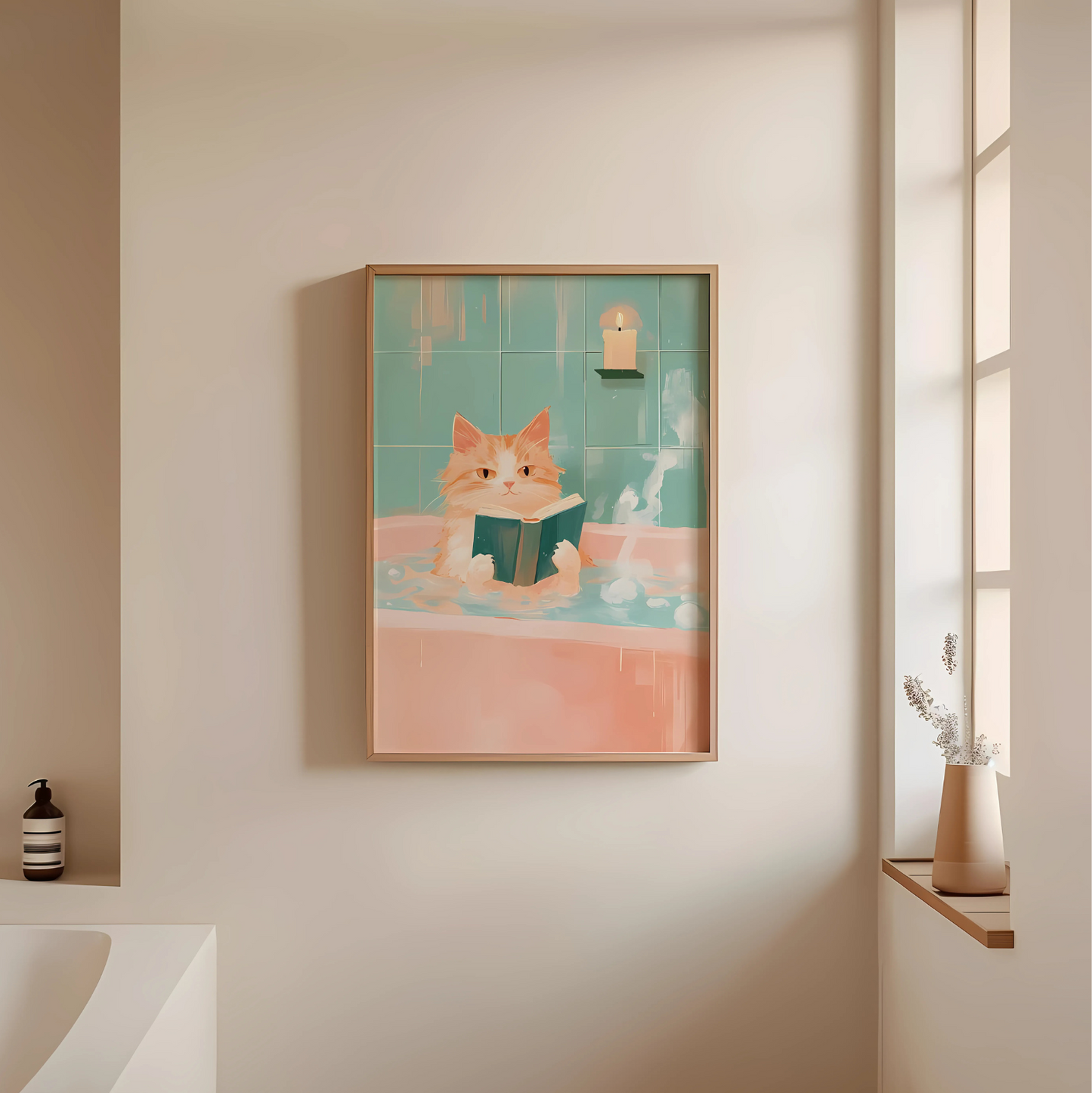 Cuadro Decorativo Gato Leyendo Libro Tomando Un Baño