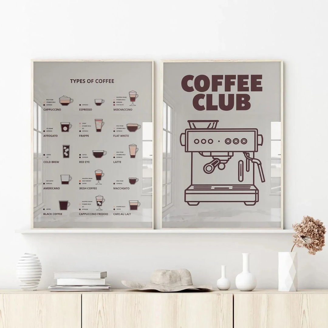 Set x2 Cuadros Decorativos Cafeteros Maquina