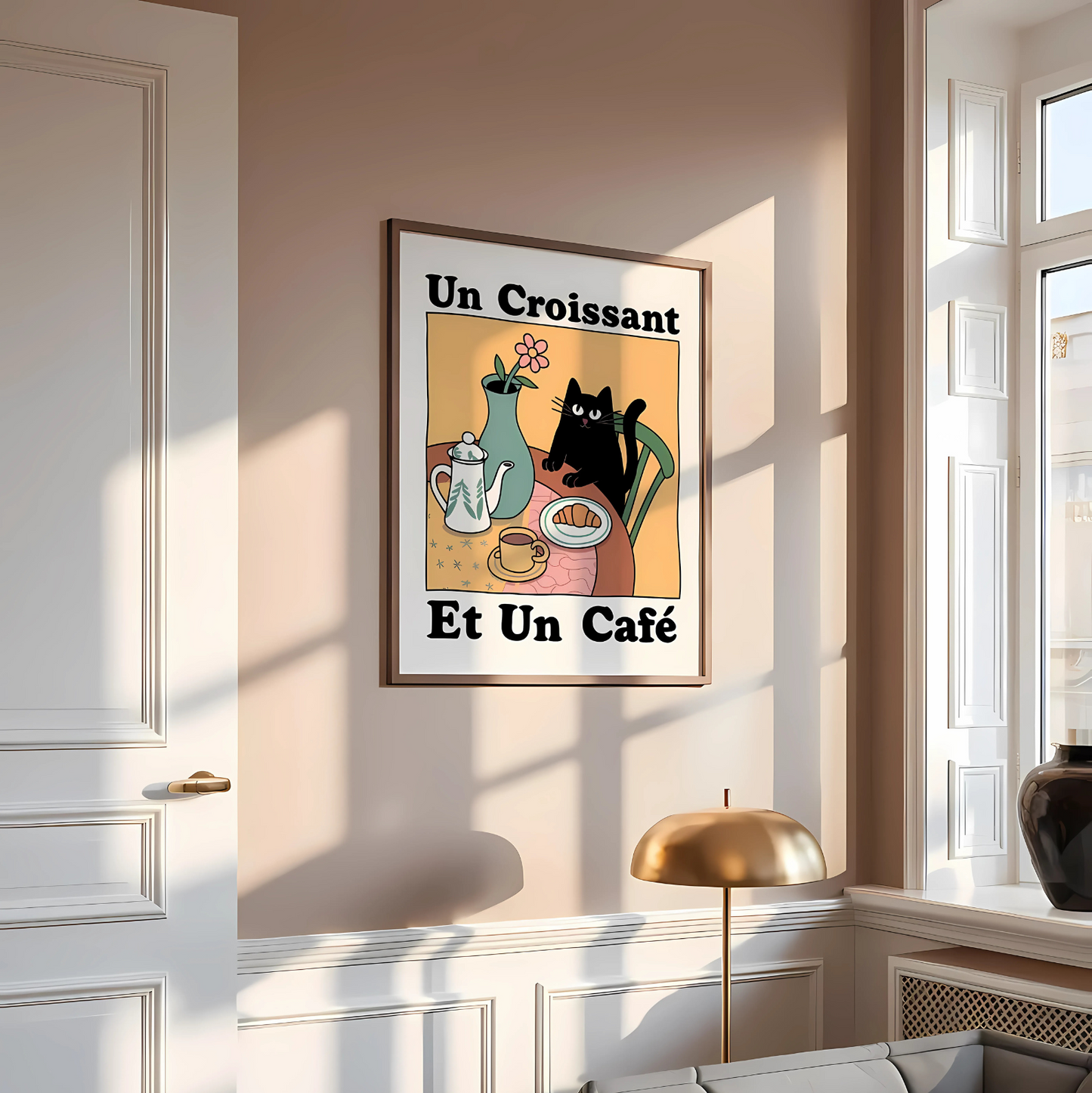 Cuadro Decorativo Gato Negro Un Croissant Et Un Café